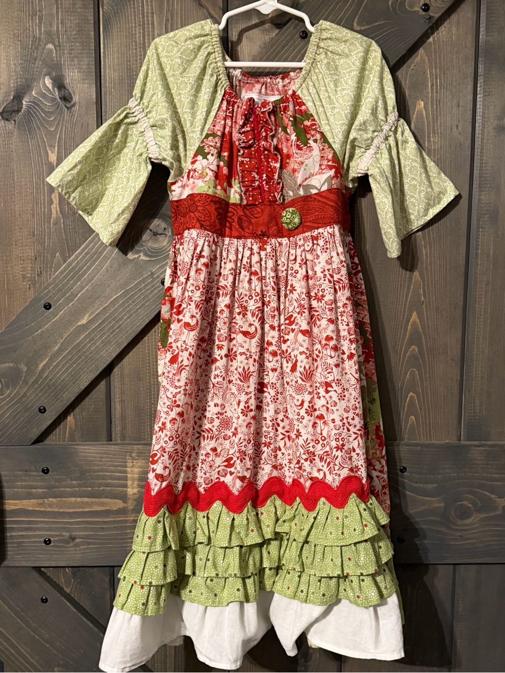 Handmade Girls' Red & Green Floral Dress